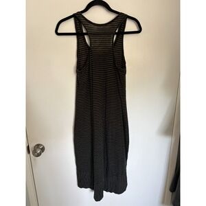 Eileen Fisher Black Gray Striped Linen Hi Low Knit Racerback Tank Dress Size XS